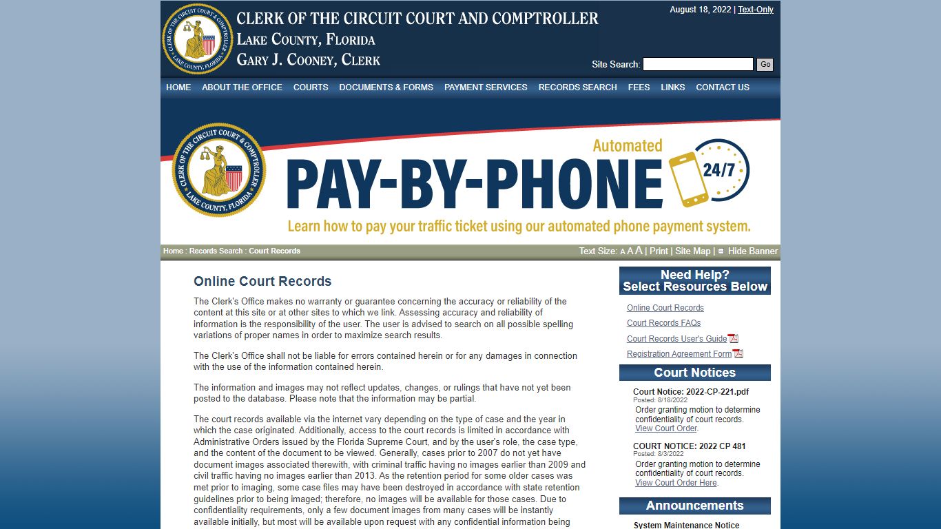 Court Records Agreement - Lake County Clerk of Circuit & County Courts